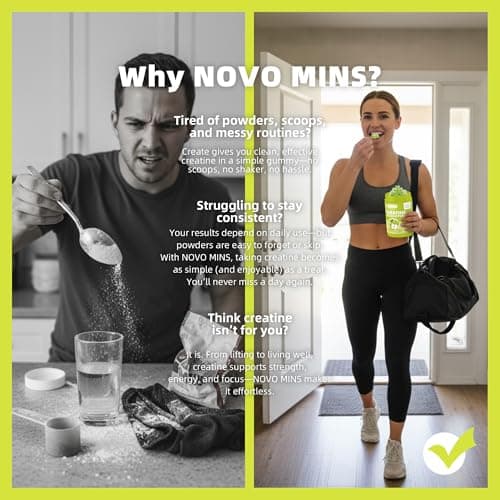 novomins Creatine Monohydrate Gummies 5000mg for Men & Women, Chewables Creatine Monohydrate for Muscle Strength, Muscle Builder, Energy Boost, Pre-Workout Supplement(90 Count)-Apple Flavor. - Thumbnail 6