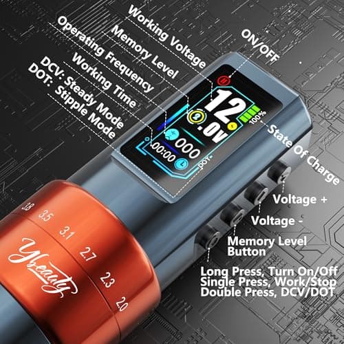 Tattoo Gun Kit for Professionals, Wireless Tattoo Pen Machine Set with 7 Strokes Length, 2Pcs 1,600 mAh Batteries for Artists Tattoos Supply (hermess orange-machine) - Thumbnail 3