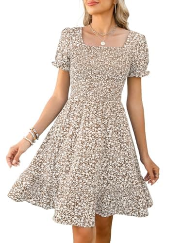 Lyrur Summer Dresses for Women 2026 Beach Resort Wear Dress (S,7036 Khaki Floral) - Image 1