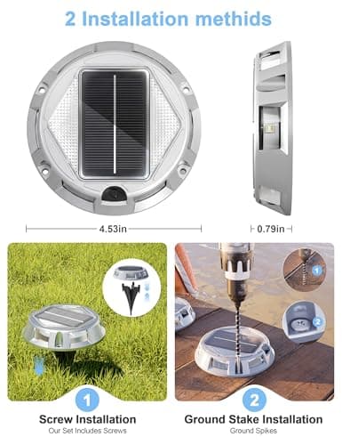 VOLISUN Solar Driveway Lights with Remote Control 8 Pack, 9-Color Changing & 12 Modes IP68 Waterproof for Marine Dock Deck and Pathway Walkway Garden, RGB LED Outdoor Markers Landscape - Thumbnail 6