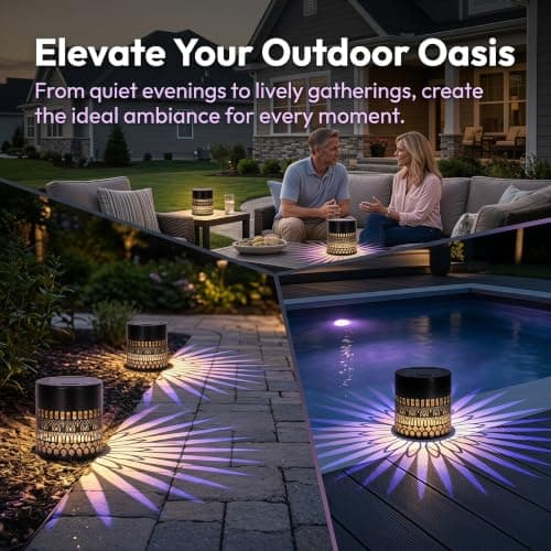 Solar Sunflower Projector Lights Outdoor, New Version Solar Mandala Light, 7 Color Changing Waterproof Wall Light Metal Fence Lights for Yard, Garden, Patio, Backyard Decoration, Multicolor, 2 Pack - Thumbnail 2