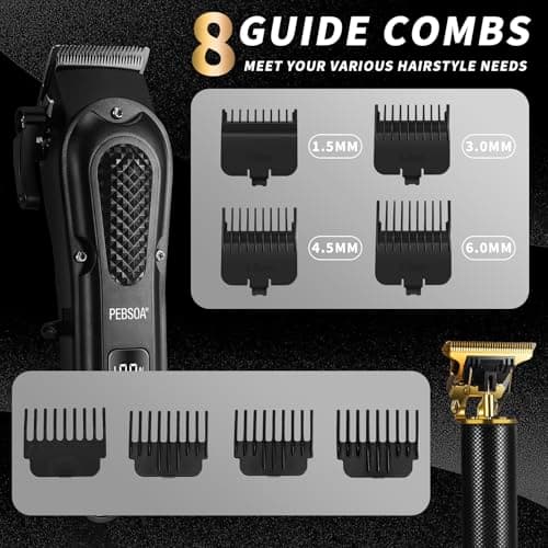 pebsoa® Professional Men's Hair Trimmer Set, Cordless Hair Clippers for Men, Includes a T-Shaped Trimmer and a Nose Hair Trimmer,LCD Battery Level Display（Black） - Thumbnail 3