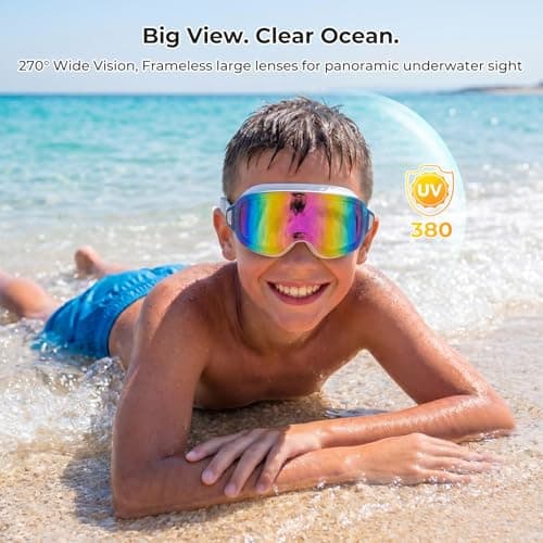 Aegend 2 Pack Swim Goggles For Youth Ages 8-16&Adult(Small Faces), Large Frameless Wide View No-Leak Silicone Seal Anti-Fog/UV, with Earplugs Nose Clips Mesh Bags for Teens Boys Girls Swimming - Thumbnail 3