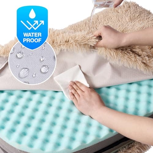 EHEYCIGA Foldable XXL Dog Bed for Large Sized Dog, 54"x38"x7.5" Faux Fur Fluffy Pet Couch Bed, Orthopedic Calming Memory Foam Big Pet Bed, Washable Pet Sofa Bed with Non-Slip Bottom, Camel - Thumbnail 5