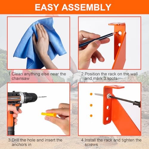 3 in 1 Chainsaw Holder 10" - Heavy Duty Chainsaw Wall Mount, 10 Gauge Steel Chain Saw Hanger for Garage Organization, Hefty Rack Storage Organizer for Chainsaw Accessories and Tools, 180lbs Capacity - Thumbnail 6