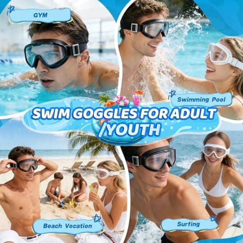Aegend 2PCS Adult Swim Goggles with Fabric Strap, Kids Swimming Goggles Wide View No Leaking Pool Goggles for Kid Youth Adult - Thumbnail 6