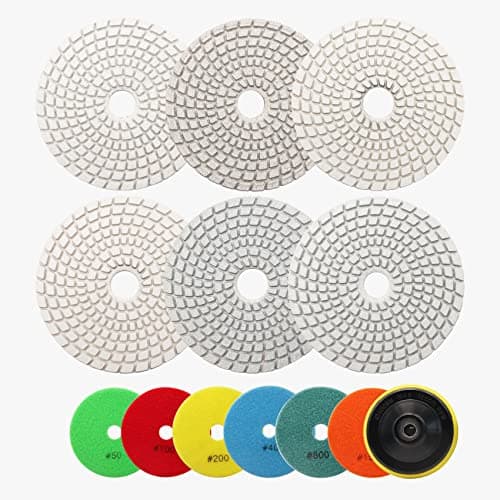 BRSCHNITT Wet Diamond Polishing Pad ,6pcs 4 inch (#50-#1500),for Granite Stone Marble Sanding used on Grinder or Polisher, with Hook & Loop 5/8-11 Plastic Backing Holder Pads - Image 1