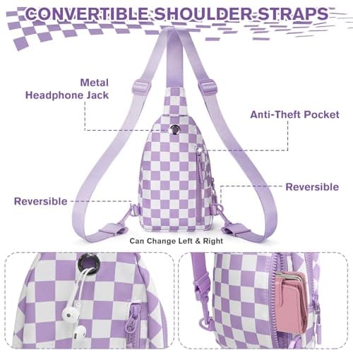 Checkered Women's Sling Bag - Stylish Small Backpack Crossbody Chest Bag & Fanny Pack Purse - Thumbnail 5