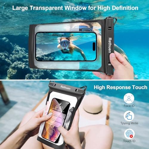 Rethuen Large Floating Waterproof Phone Pouch, 2Pack Cell Phone Dry Bag for iPhone 17 16 15 14 13 Pro Max Galaxy S24 S23 S22 All Phones, Float Water Proof Bag for Beach Water Park (Black + Pink) - Thumbnail 5