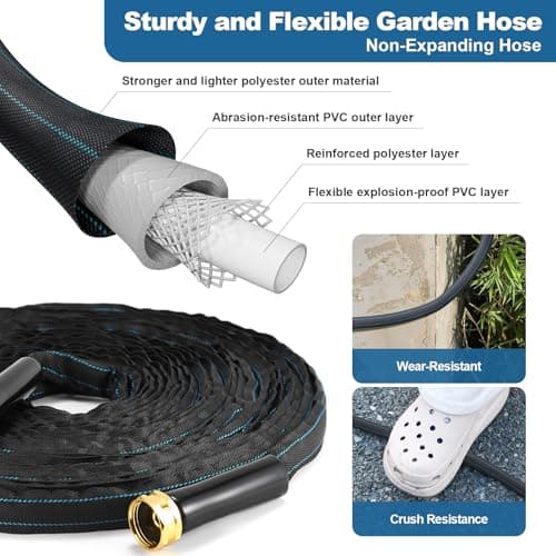 CXEZSIK Garden Hose 50ft Lightweight, Non-Expanding, Leak-Proof Metal Connector, No-Knot No-Tangle, Easy to Store and Carry, Wear-Resistant, 3/4GHT Flexible Water Hose, Hose for Yard, Garden, Outdoor - Thumbnail 3