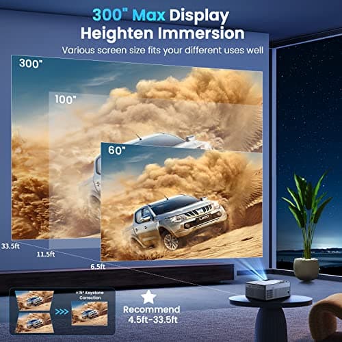 【400ANSI High Brightness】Projector with 5G WiFi and Bluetooth, Upgrade Outdoor Movie Projector 4K Supported, Max 300" Zoom, Home Theater Projector Compatible w/HDMI/USB/Phone/Laptop/TV Stick - Thumbnail 4