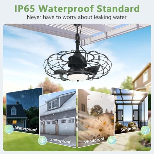 AHAWILL Outdoor Ceiling Fan with Light,20in Gazebo Fan with Remote and APP, 6 Speed,Dimmable 3 Color,IP65 Waterproof Cage Fan for Patio,Porch, Pergola,Canopy,Black - Thumbnail 5