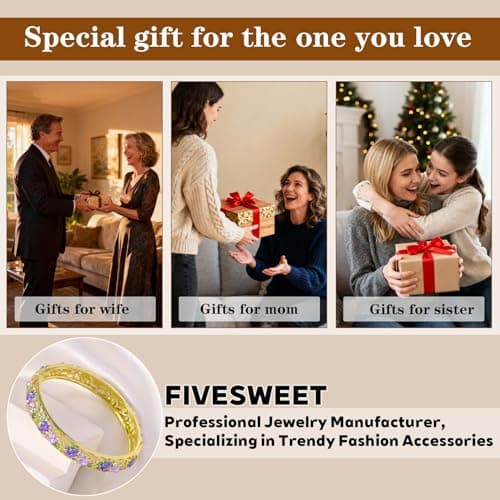 FIVESWEET Trendy 18K Gold Plated Bangle Bracelets Set for Women, Enamel Craft Jewelry-Floral Element , Retro Fashion Palace Style, Zinc Alloy with Rhinestones, 2.4Inch Diameter Fits Most Adults, Perfect Jewelry Gift Idea for Her, Girlfriend, Wife, Mom, Sister, Lover on Birthday, Christmas, Valentine's Day, Mother's Day (3, 3PCS-Floral-Tulip) - Thumbnail 5