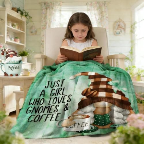 Ivarunner Coffee Gnome Blanket for Girls- Gnomes Gifts for Gnome Lovers, Daughter, Kids, Galentine's Day Soft Spring Gnome Theme Throw Blanket, 50x40 Inches - Thumbnail 6