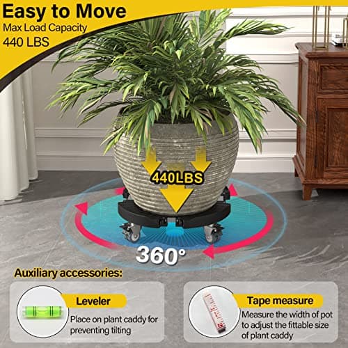 Goovilla Heavy Duty Plant Stand with Wheels, 1Pack Adjustable 15-22 Plant Caddy with Lockable Caster Wheels 440LBS, Rolling Stand/Dolly/Roller for Indoor Outdoor Large Planter, Flower Pot,Black - Thumbnail 2
