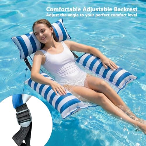Jasonwell Inflatable Pool Floats Adult - Fabric Pool Floaties Chair Lake Beach Floating Lounger Chair Swimming Pool Noodles Water Hammock Float Mesh Party Floaty Toys Fun for Adults Heavy Duty (Blue) - Thumbnail 2