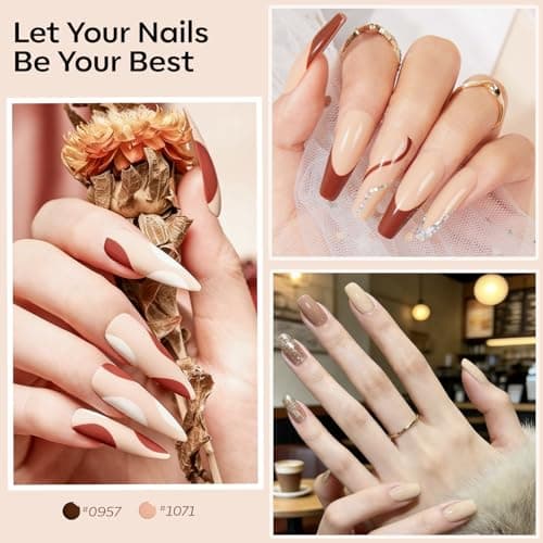 modelones Nude Hema Free Gel Nail Polish Set, 6 Colors Nude White Neutral Brown Skin Tone Beige Khaki Glitter Gel Polish Kit 2026 Spring Gel Nail Kit Polka Dot Nails Soak Off French Nail Art Manicure - Thumbnail 3