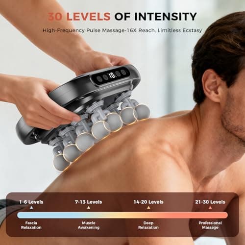 Beyn New 16-Head Massage Gun Set - 16 Gray Heads Included, 30 Speed Levels, Deep Tissue Massage for Back/Leg/Foot Muscle Relaxation, Portable Design - Thumbnail 6