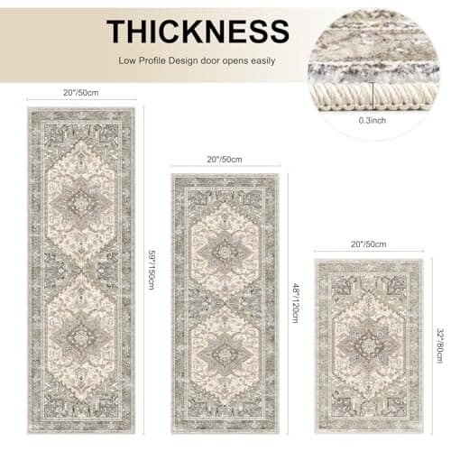 Yamaziot Boho Washable Kitchen Rugs Sets of 3, Non Slip Kitchen Mats for Floor with Rubber Backing, Waterproof & Stain Resistant Carpet Runner Throw Rug for Kitchen, Laundry Room, Hallway - Thumbnail 2