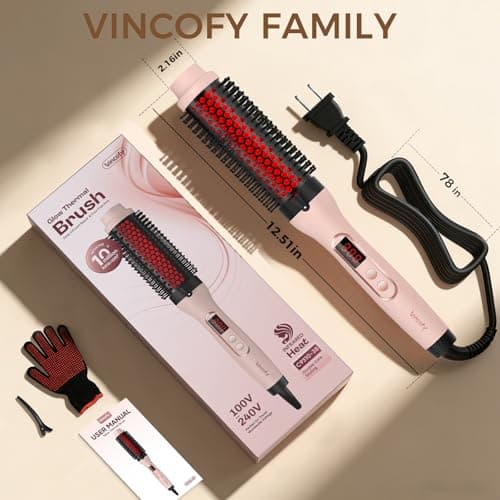 Infrared Thermal Brush, Dual Voltage Negative Ions Heated Round Brush, 1 1/2 Inch Straightener & Curling Iron Brush 2 in 1, Dual PTC Non-Blowing Thermal Round for Wome, Pink - Thumbnail 6