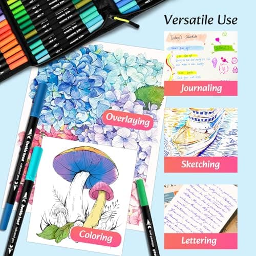 Markers for Adult Coloring Books No Bleeding, 72 Colors Dual Tip Coloring Markers for Adults, Brush&Fine Tip Art Supplies for Calligraphy, Journaling, Sketching, Christmas Gifts for Teens with Case - Thumbnail 4