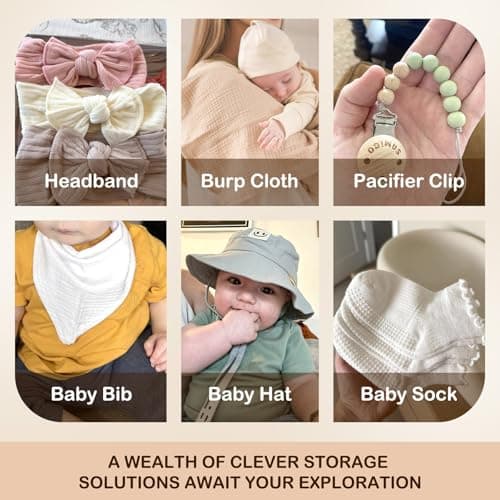MOFASVIGI Headband Holder Baby Bibs Holder, Pacifier Clip Organizer Cotton Neutral Bandana Burp Cloths Storage Hanging Wall Decor for Newborn Girls and Boys Room - Thumbnail 4