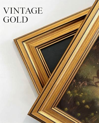 Gold Framed Wall Art, Vintage Whimsical Dancing Frogs Canvas Prints, Moonlight Woodland Animal Picture Wall Decor, Dark Academia Cottagecore Forest Artwork for Nursery Bedroom 12x16 inch - Thumbnail 3