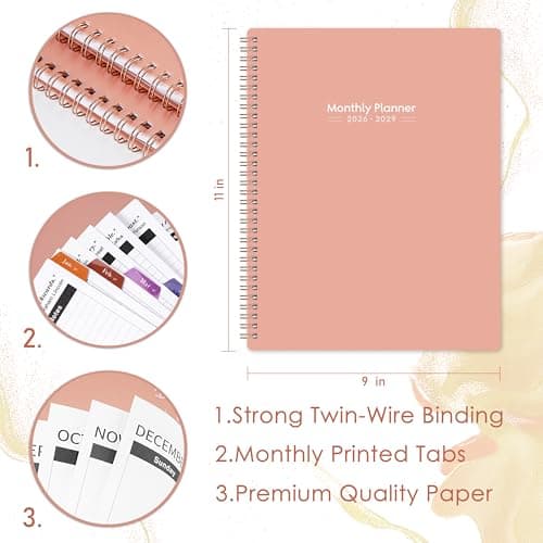 2026-2029 Monthly Planner - 3 Year Planner 2026-2029, July 2026 - June 2029, 9" x 11'', 3 Year Calendar Planner 26-29, 36 Monthly Calendar with Tabs, Notes Pages, Inner Pocket - Pink - Thumbnail 5