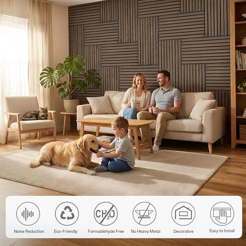 PIWA Wood Slat Acoustic Wall Panels, 10 Packs 23.6" x 11.8" Dark Walnut Soundproof Panel for Interior Wall Decor Noise Absorbing-3D Textured Wooden Panel Sound-Absorbing for Home, Office, Studio - Thumbnail 6