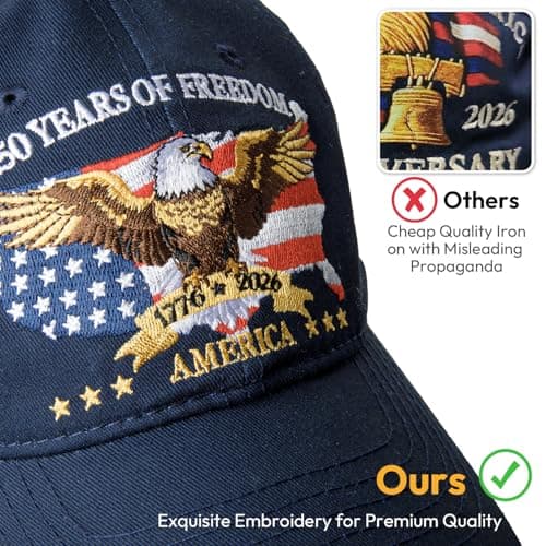 spxkd 250 Anniversary USA Hat, Patriotic America Merchandise Baseball Cap, Adjustable USA Hat with Embroidered Design for Men Women (1776-2026) Black Blue - Thumbnail 5