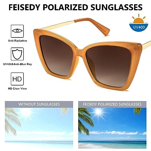 FEISEDY Trendy Polarized Women Sunglasses, Retro Womens Square Cat Eye Sun Glasses B4134 - Thumbnail 5