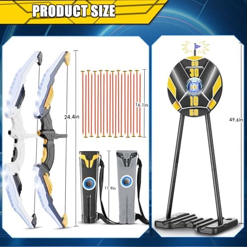 2 Pack Bow and Arrow for Kids, LED Light Up Archery Set with 20 Suction Cup Arrows&2 Quivers Indoor Outdoor Games for Kids Ages 4-8 8-12 Birthday Gifts Toys for 5 6 7 8 9 10 11 12 Year Old Boys Girls - Thumbnail 6