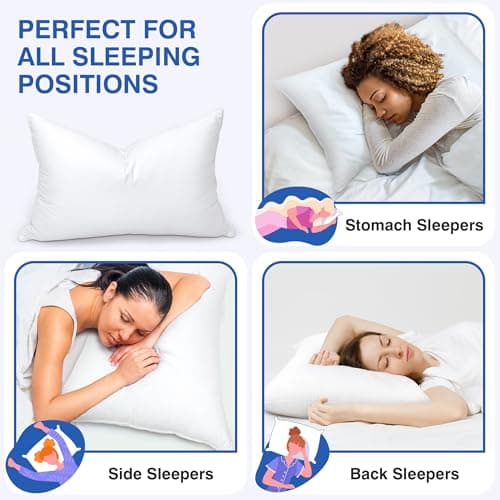 zibroges Feather Pillows Queen Size Set of 2 - Goose Down Hotel Bed Pillow for Sleeping, Soft 600 Thread Count Cotton Cover, Fluffy Support Surround Fill Polyester for Side, Back and Stomach Sleepers - Thumbnail 4