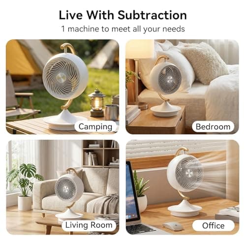 16In Fan for Bedroom with Light, Desk Air Circulator Fans with Ring Bracket, Oscillating Table Fan for Whole Room, 70° Vertical and 100° Oscillating, 3 Speeds, 28dB Quiet, for Home,Office,Outdoor - Thumbnail 6