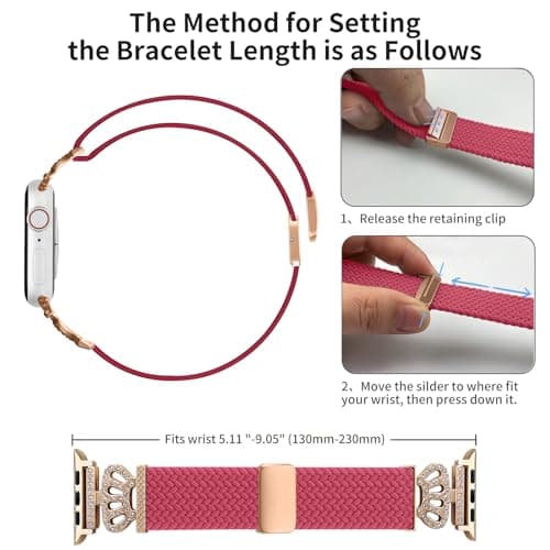 Chinber Braided Band Compatible with Apple Watch Bands 40mm 38mm 41mm 42mm 44mm 45mm 46mm 49mm,Magnetic Soft Nylon Stretchy Strap with Designer Bling Crown Strap for Series 10/9/8/7/6/5/4/3/2/SE/Ultra - Thumbnail 6