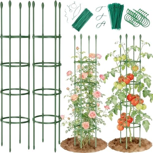 Jesosia 2 Pack Tomato Cages for Garden - Heavy Duty Tomato Trellis for Climbing Plants Vines Outdoor & Indoor - 63 Inch Adjustable Tall Tomato Cage Plant Support Stakes for Pots Raised Garden Bed - Image 1