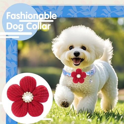 Medium Dog Collar with Flower, Dog Collars for Medium Dogs Collar for Girl Cute Dog Collar with Bell, Adjustable Length - Thumbnail 3