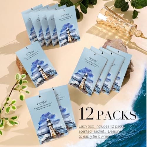 HOMELLAX Ocean Scented Sachet Bags - 12 Pack Drawer & Closet Freshener, Long Lasting Odor Eliminator for Wardrobes, Cars & Storage, Home Fragrance Air Freshener Sachets - Thumbnail 3