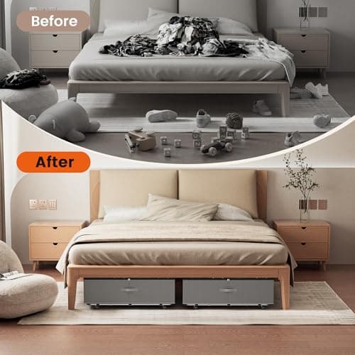 XXXL 100L Under Bed Storage with Wheels, Rolling Storage Containers with Support & Clear Lid, Heavy-Duty Metal Frame, Easy Pull-out, Underbed Storage Bins for Clothes, Shoes, Blankets, and Toys 2 pack - Thumbnail 5