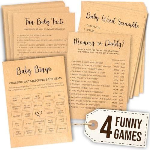 WOODAMORE Bingo Baby Shower Games for Girl - Baby Shower Bingo Cards for Guests, Word Scramble Mommy or Daddy Game, Funny Boys Babies Showers Activities - Image 1