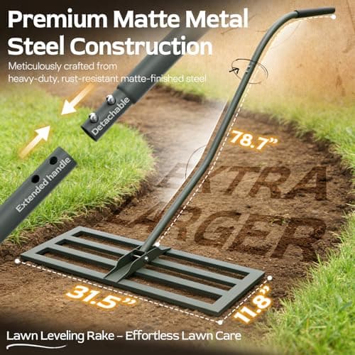HamRoRung Lawn Leveling Rake -31.5''x11.8'' Heavy Duty Leveling Rake, Ergonomic Handle, Professional Ground Leveler for Yard, Soil, Grading, Gravel, Seeding, Do Not Hurt Turf, Save Effort - Thumbnail 2