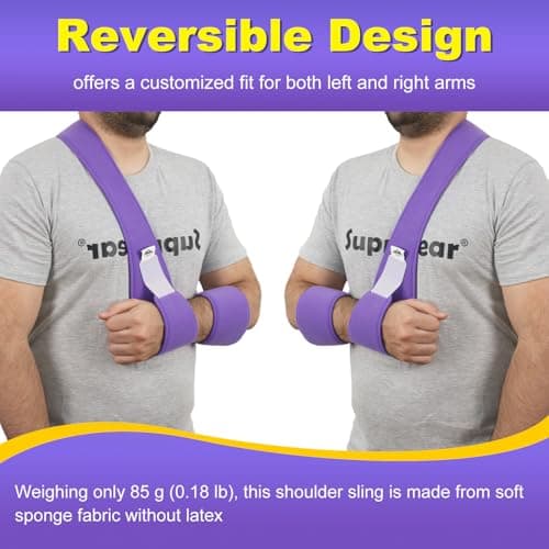 supregear Arm Sling Shoulder Immobilizer, Rotator Cuff Support Brace, Lightweight Comfortable Sling for Shoulder Injury, Broken, Dislocated, Fracture, Strain, Left Right, Men Women, Purple - Thumbnail 4