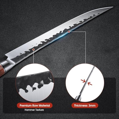 Huusk Knives Japanese Brisket Slicing Knife, 10" Premium High-Carbon Butcher Breaking Knife Hand Forged Long Meat Trimming Carving Knives for Turkey Slicing Meat Rib Roast BBQ, Gifts Idea for Men - Thumbnail 5