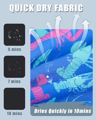 westwolf Kid Swim Trunks Size 5 6 Purple Blue Lobster Little Boys Board Shorts 5T 6T Bathing Suit Boys with Compress Liner Blue Lobster Stretch Swimming Trunks Daily Holiday Swim Shorts - Thumbnail 5
