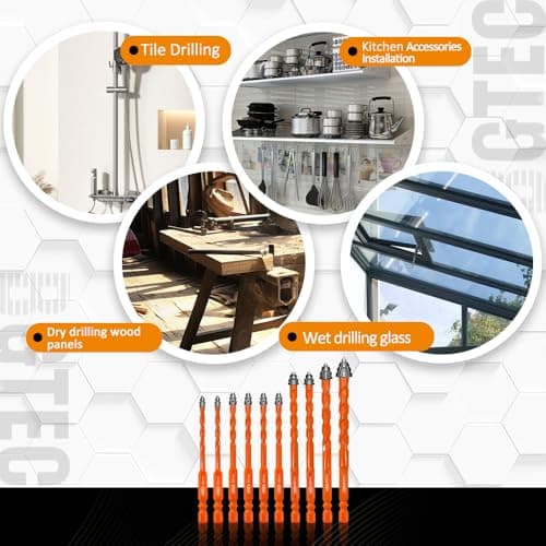 BGTEC Serrated Carbide Masonry Drill Bit Set - 10PCS 3/16"*2，1/4"*4，5/16"*2，3/8"，1/2" Wood Drill Bits for Wood Plastic Masonry Brick Tile Glass Concrete Marble - Thumbnail 3