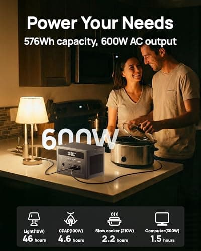 2026 Portable Power Station 600W, 576Wh LiFePO4 Battery Portable Charger, Solar Power Bank with AC Outlet 110V/1200W Surge, PD 100W USB-C Fast Charging for Camping, Home, Hurricane Emergency, RVs - Thumbnail 2
