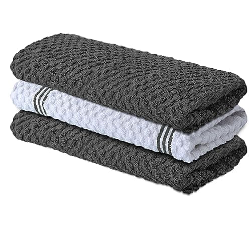Infinitee Xclusives Premium Kitchen Towels – Pack of 3, 100% Cotton |15 x 25| Inches Absorbent Dish Towels - Terry Kitchen Dishcloth Towels - Grey Dish Cloth for Household Cleaning - Image 1