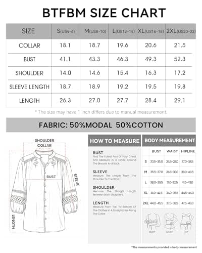 BTFBM Summer Tops for Women 2026 Eyelet Top 3/4 Length Sleeve Dressy Casual Blouses Spring Boho Button Down Shirts(Pink, XX-Large) - Thumbnail 6