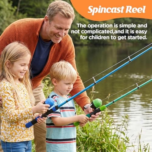 Kids Fishing Rod Reel Combo 4.92FT 2PCS Telescopic Kids Fishing Pole Spincast Reel with Accessories Ultralight Fishing Tackle Starter Kit Kids Fishing Pole for Boys Girls Toddlers (Green&Blue) - Thumbnail 5