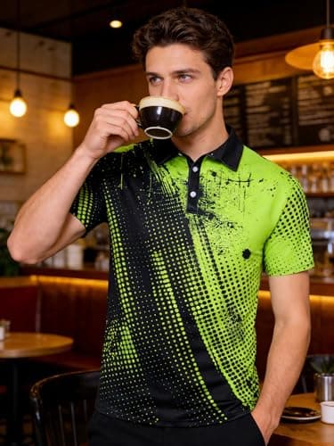 Seadodo Short Sleeve Shirts for Men Quick Dry Moisture Wicking 4 Way Stretch Neon Black Yellow Polo Tops Athletic Workout Running Gym Golf Tops XL - Thumbnail 6
